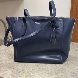 kate spade navy leather tote with tassel